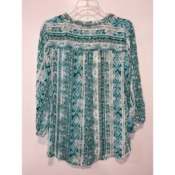 Nine West Women's Boho-Inspired Turquoise & White Striped Top‎ Medium - Picture 4 of 10